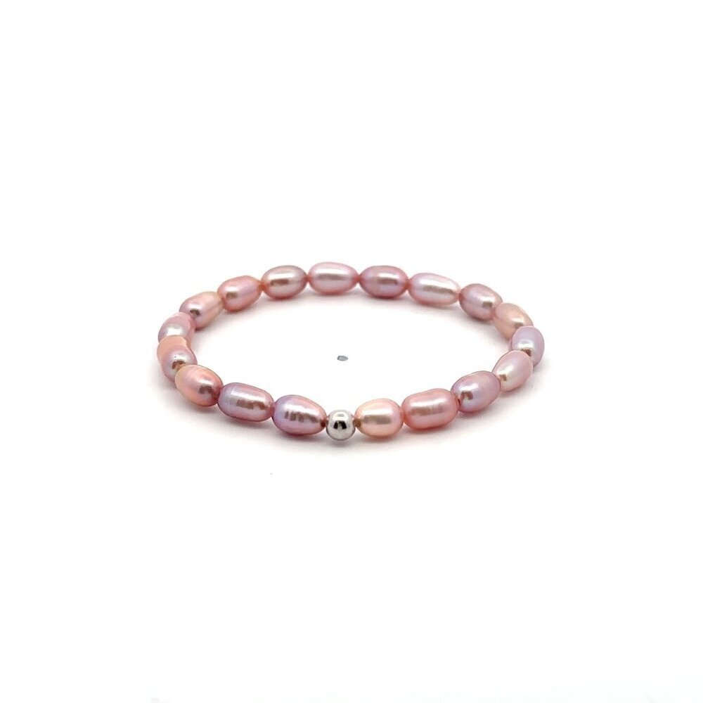 Natural Freshwater Rice Pearl Purple 18K White Gold Charm Bead